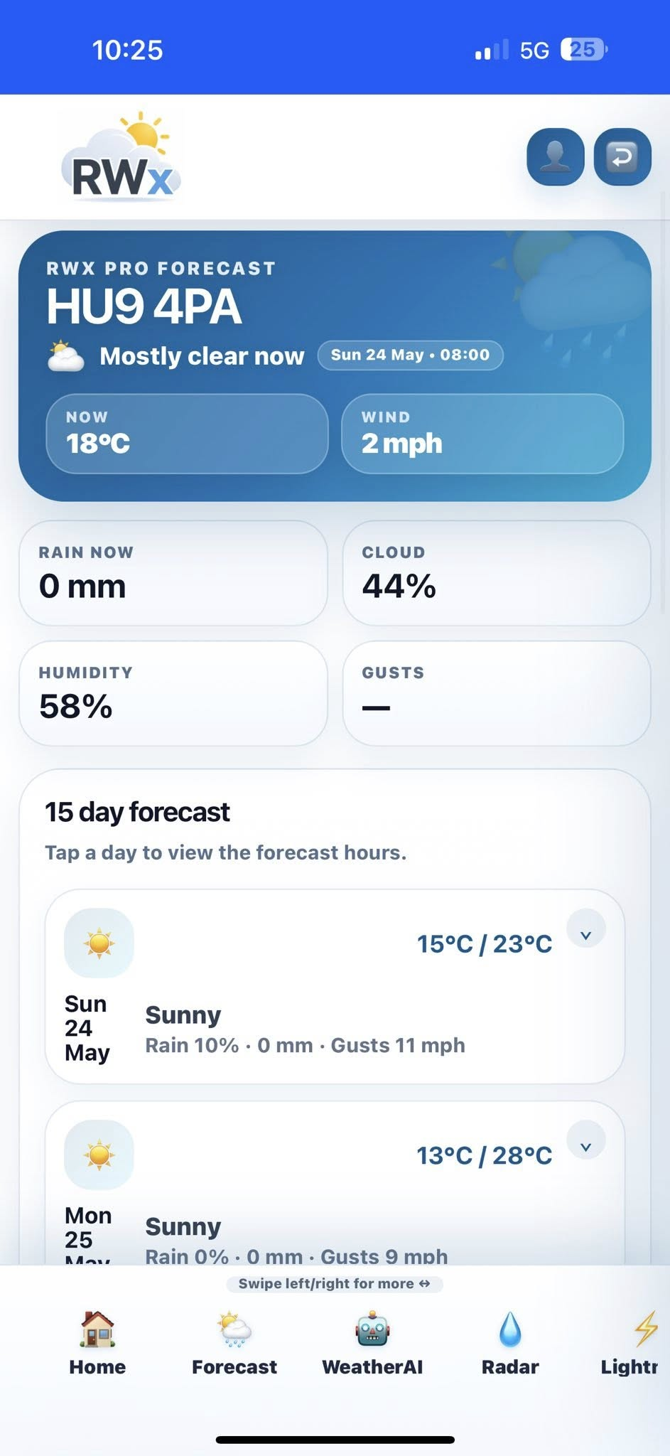 RWx Pro forecast screen